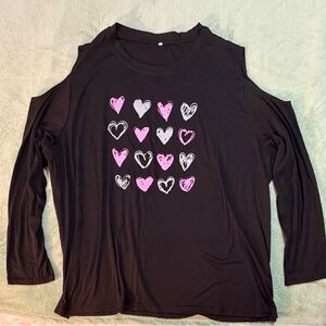 Black Cold-Shoulder Top with Heart Design Size 4X